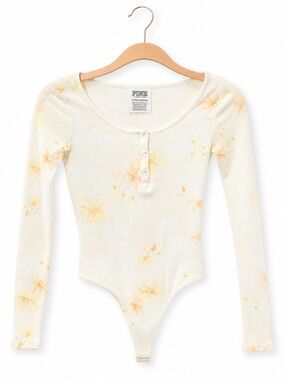 PINK Victoria’s Secret Floral Ribbed Bodysuit XS | Long Sleeve Henley